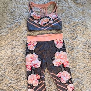 Justice Pink and Gray Floral Leggings Set